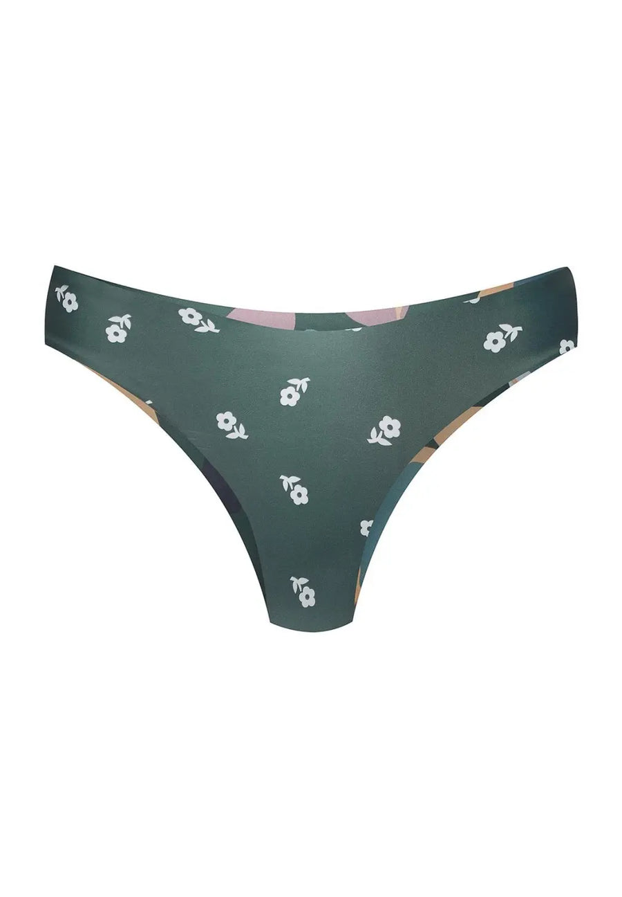 boochen sustainable surf bikini Bottom Arpoador style in green flower print