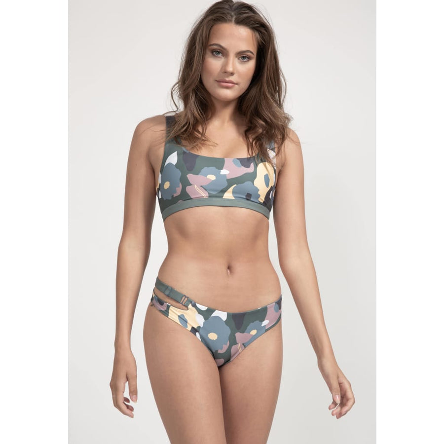 Caparica Bikini Top Reversible in Green Wildflower / Daisy - boochen eco-conscious surfwear