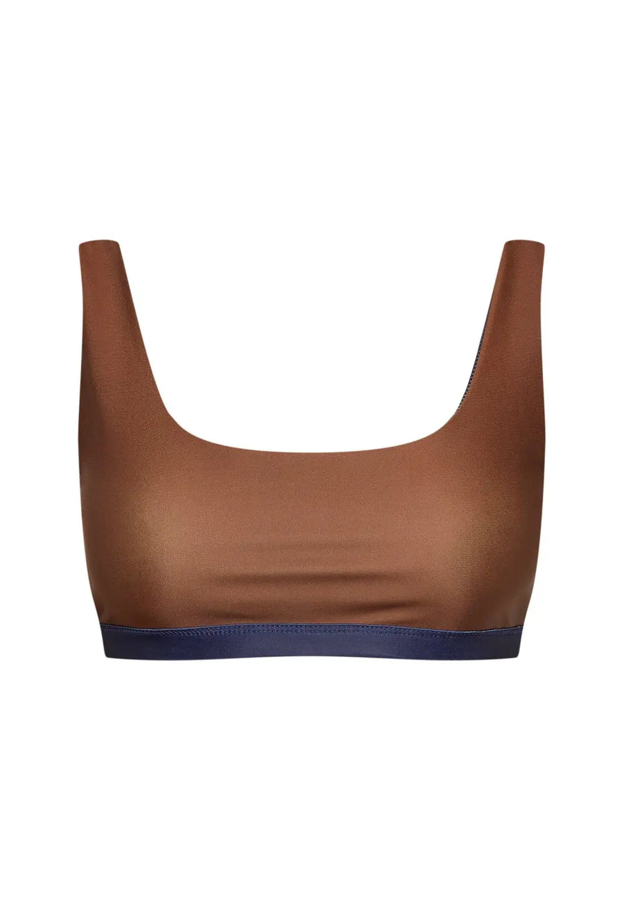 Caparica Top Reversible in Dark Blue / Solid Brown - boochen eco-conscious surfwear