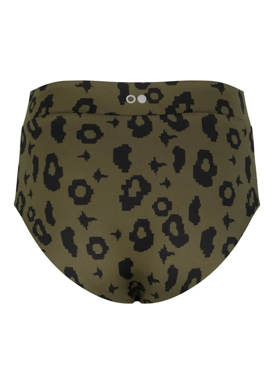 nachhaltige bikini bottom Diani green leopard moss, sustainable swimwear, reversible swimwear