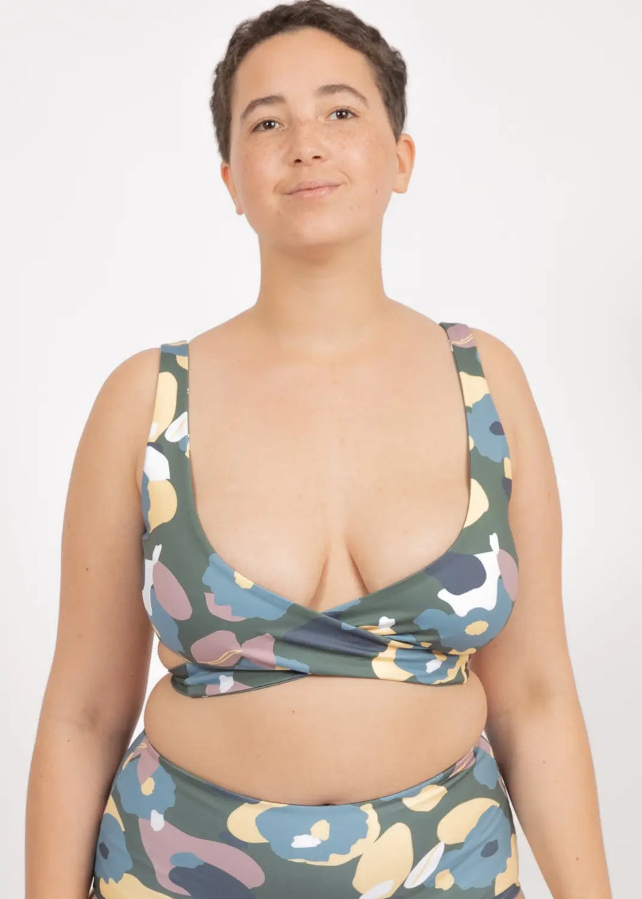 Noja Top in Green Wildflower / Daisy - bikini top