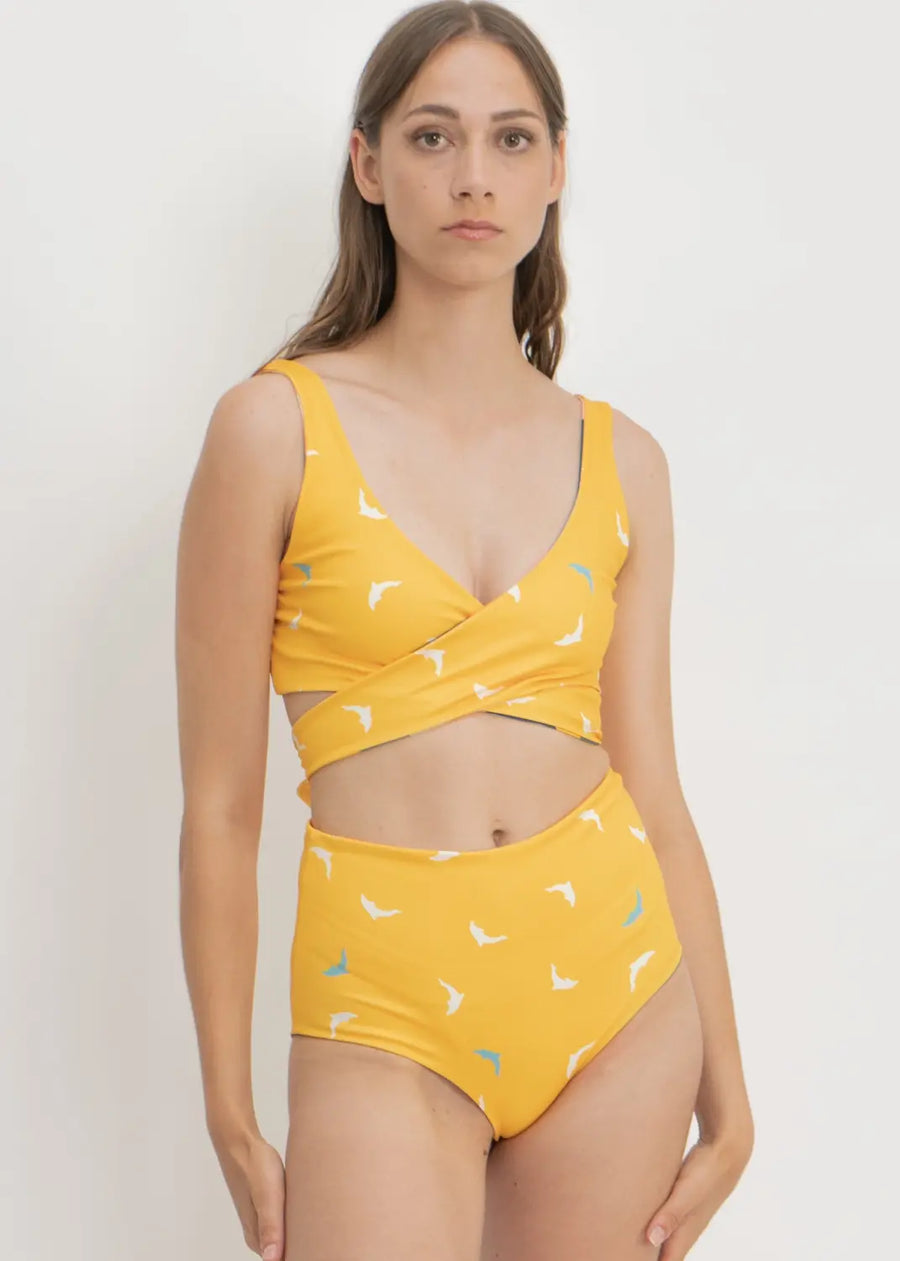 Noja Top in Painting Print / Dolphin - bikini top