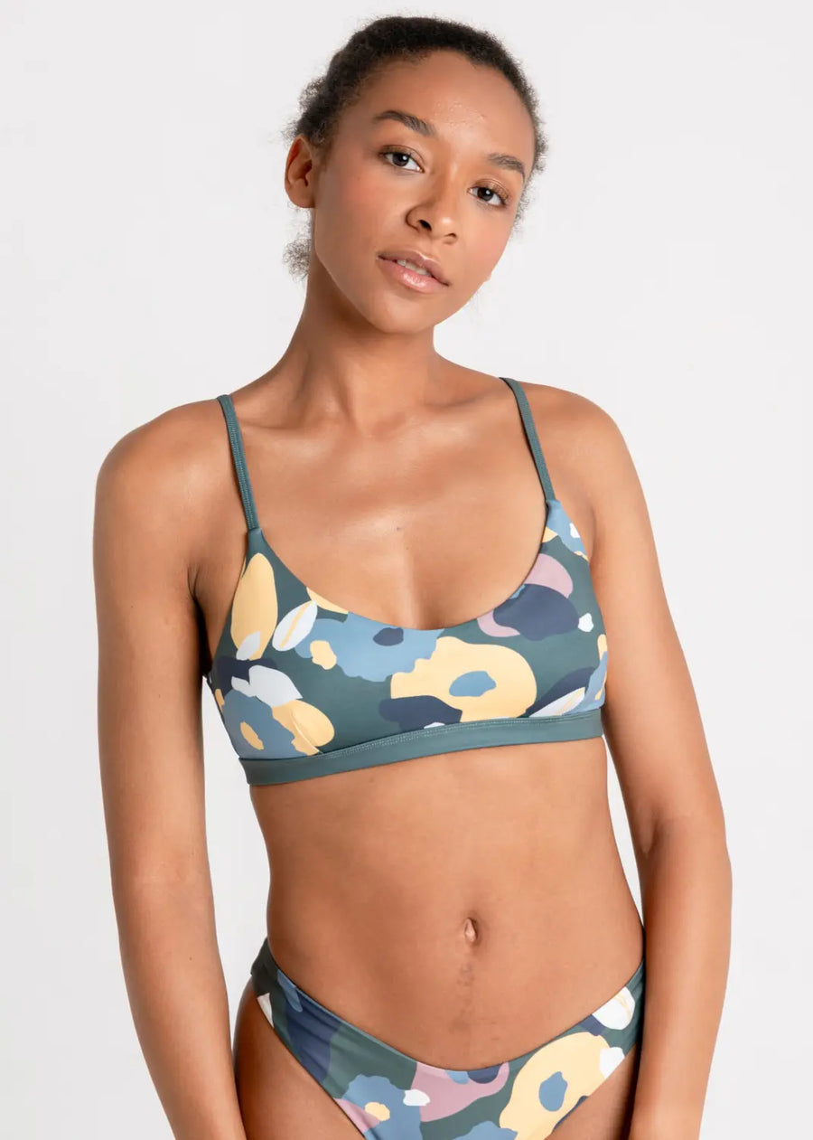 Surin Bikini Top Reversible in Green Wildflower - bikini top